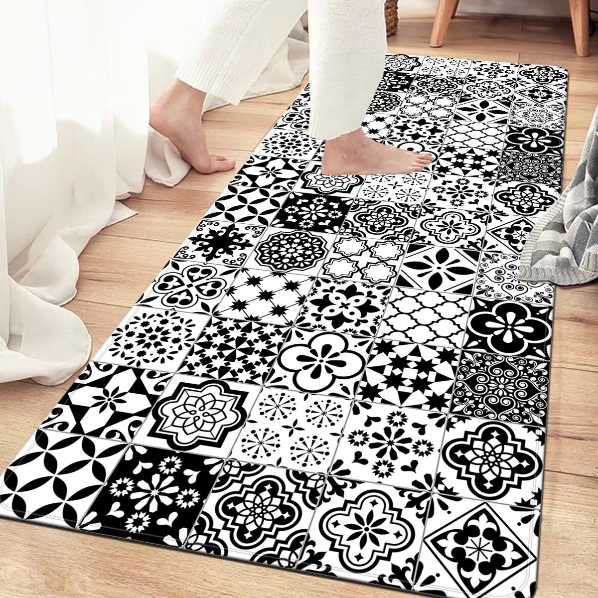 Waterproof B&W Tile Covers – 12Pcs Self-Adhesive Set