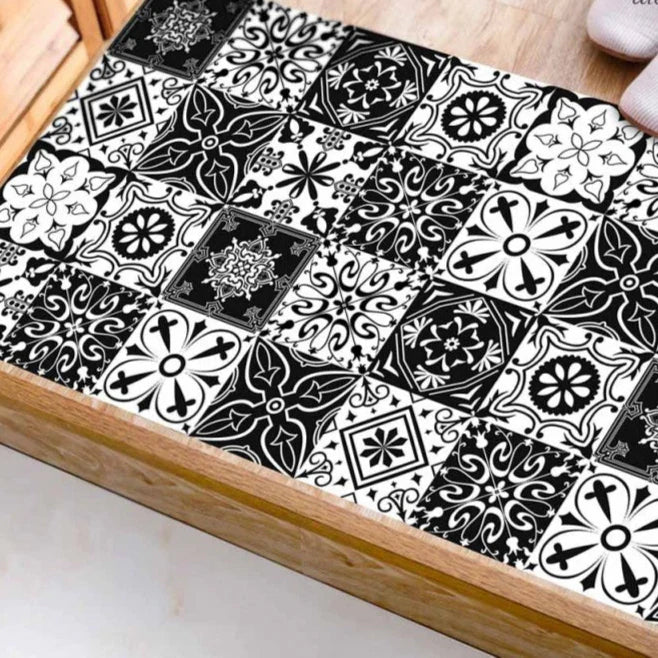 Waterproof B&W Tile Covers – 12Pcs Self-Adhesive Set