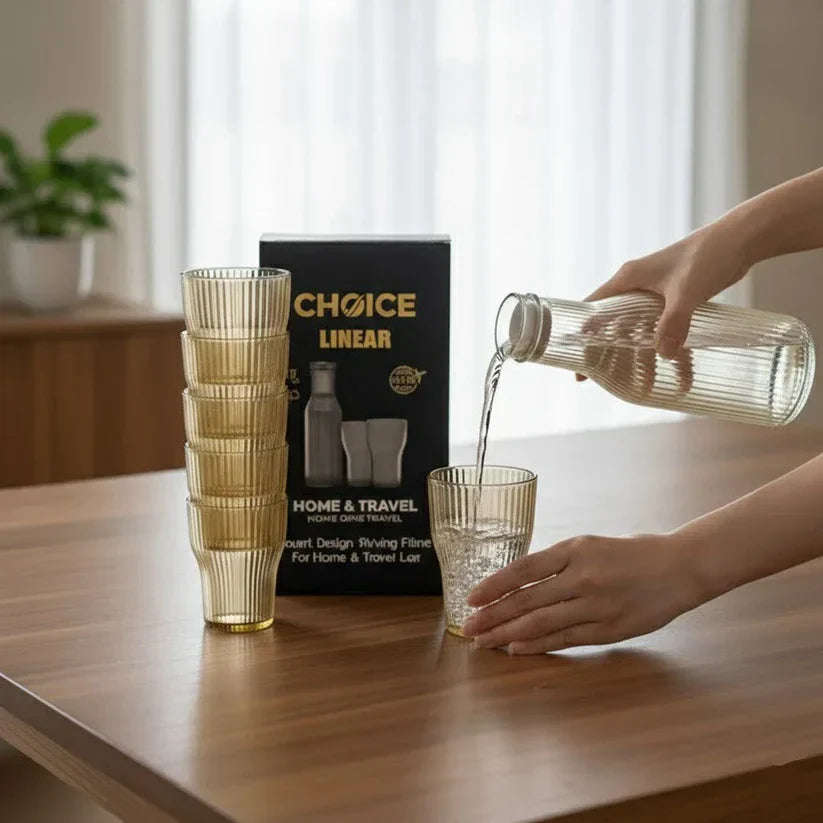 Glass Bottle & Glass Serving Set For Home & Dining