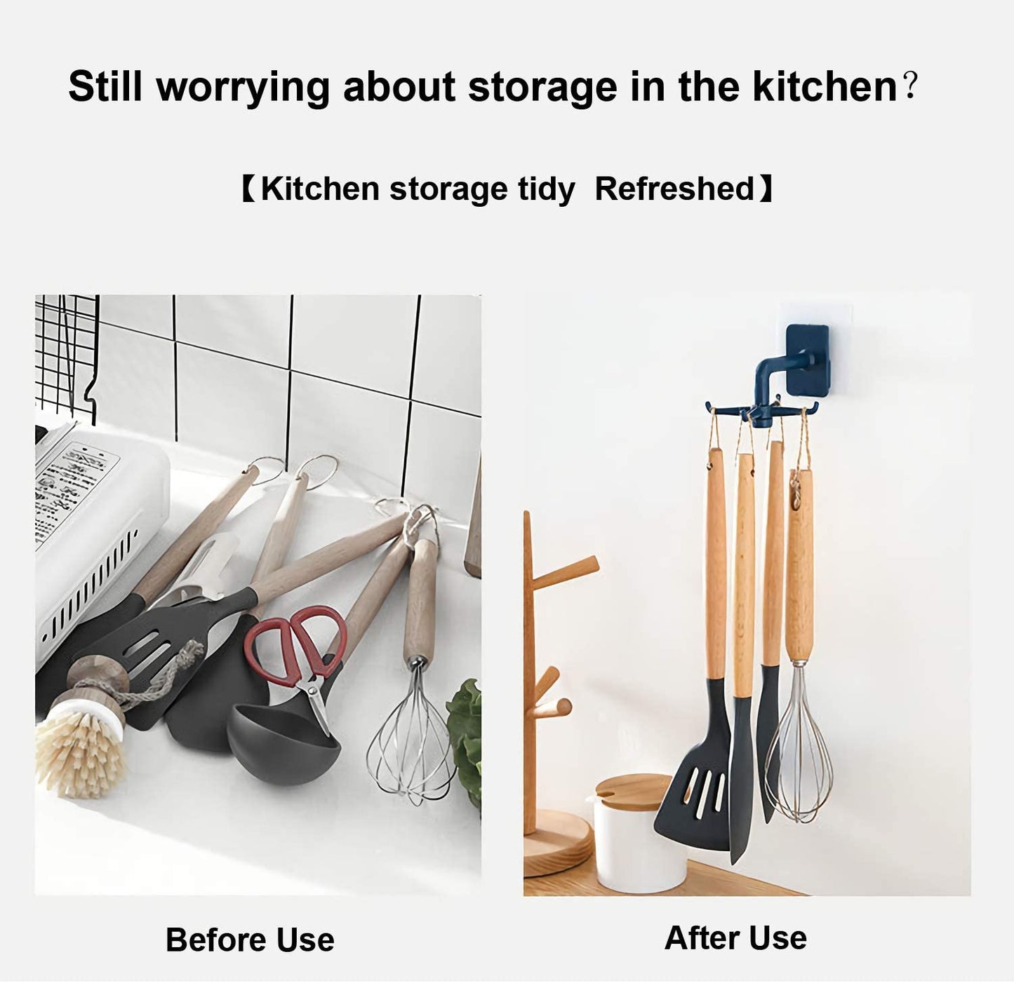 360 Degree Rotating Multi Hook Wall Mount Storage Rack