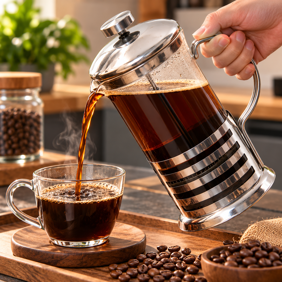 1. 600ml Glass Coffee Plunger – Manual Tea & Coffee Maker