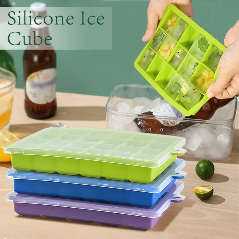 15 Freezer Safe Ice Cube Tray With Tight Seal Cover, Kitchen Accessories 