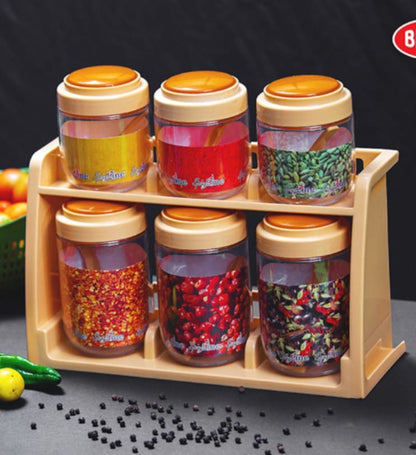 6 Piece Multipurpose Spice Storage Jars With Stand