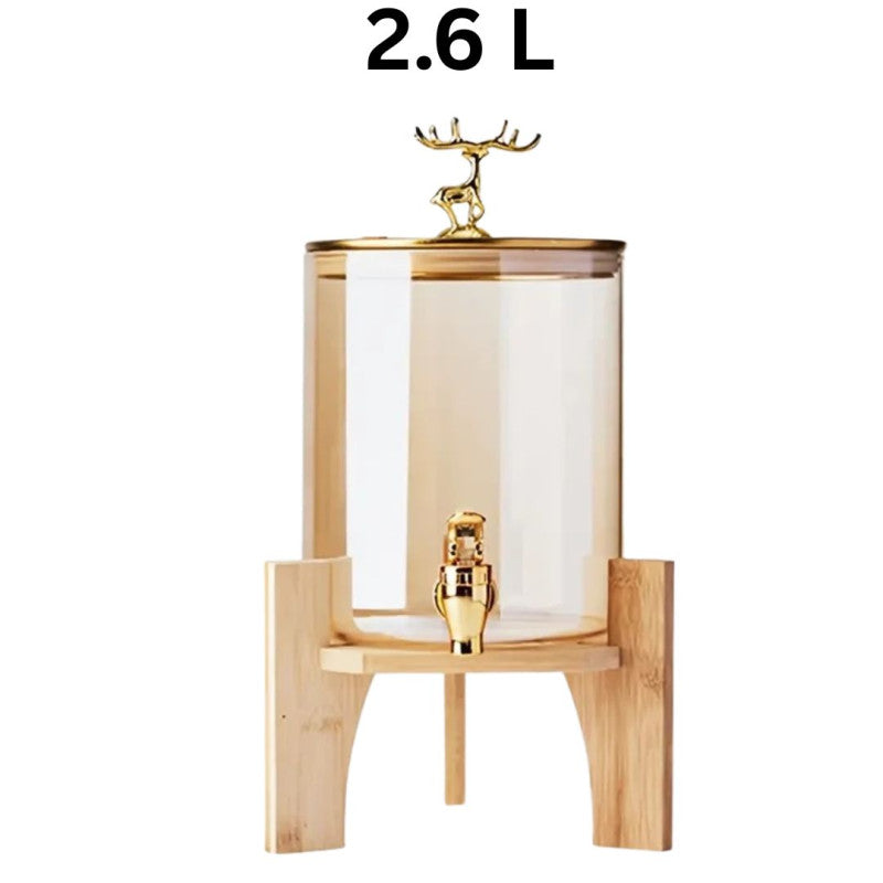2.6L Glass Juice Dispenser – Stylish Bamboo Stand for Home & Parties