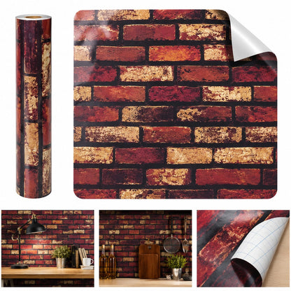 3D Red Brick Marble Sheet Peel & Stick & Easily Removable