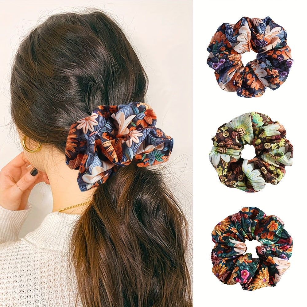  3Pcs Printed Silk Scrunchies, Health and Beauty 