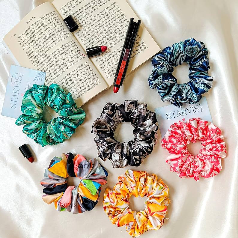  3Pcs Printed Silk Scrunchies, Health and Beauty 