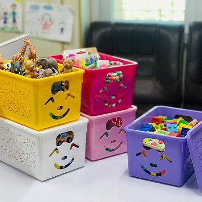 3Pcs Smiley Organizer Baskets – Durable Storage with Lid