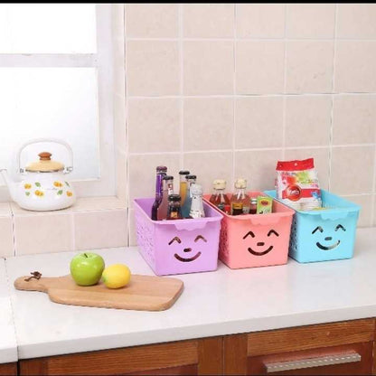 3Pcs Smiley Organizer Baskets – Durable Storage with Lid