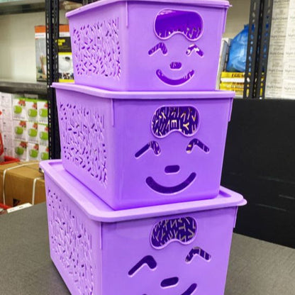 3Pcs Smiley Organizer Baskets – Durable Storage with Lid