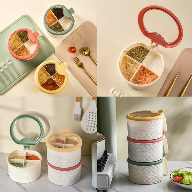 4 Compartment Spice Organizer – Kitchen Salt & Seasoning Storage Box