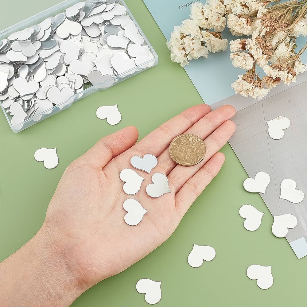 50 Pcs Reflect Heart Shaped Mirror Stickers (1 Inch)
