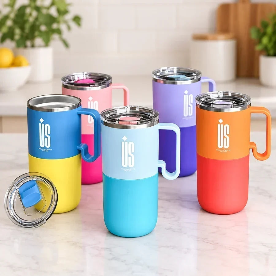 Stainless Steel Travel Tumbler With Handle Stylish Drinking Cup (600ml)