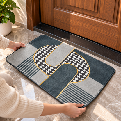 Geometric Printed Floor Mat Grey Black & Gold Design (22x15Inch)