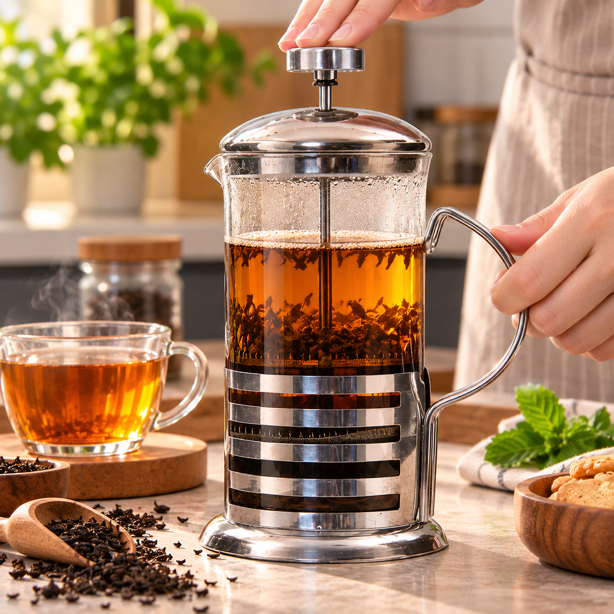 600ml Stainless Steel French Press Glass Coffee & Tea Brewer