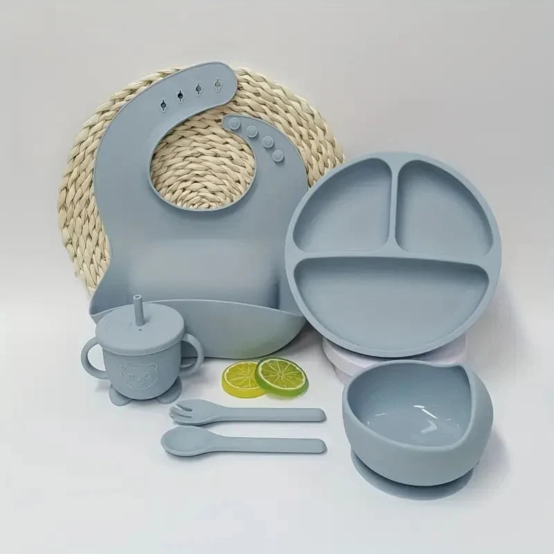 8PCS Non Toxic Silicone Toddler Feeding Set