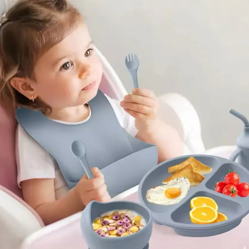 8PCS Non Toxic Silicone Toddler Feeding Set