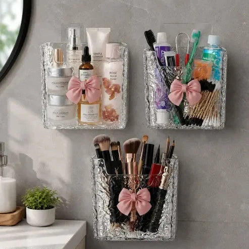 Decorative Plastic Wall Basket – Cute Bow Design Storage Container