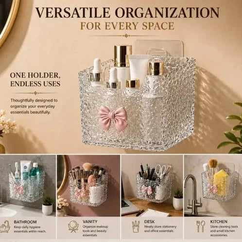 Decorative Plastic Wall Basket – Cute Bow Design Storage Container