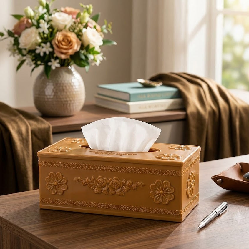 Elegant Rose Design Tissue Box Holder – Premium Home Decor Organizer