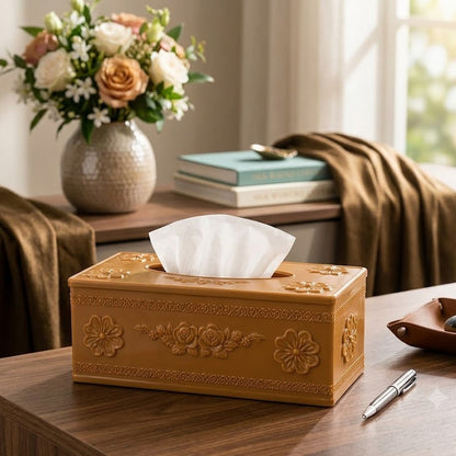 Elegant Rose Design Tissue Box Holder – Premium Home Decor Organizer
