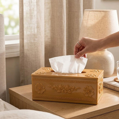 Elegant Rose Design Tissue Box Holder – Premium Home Decor Organizer