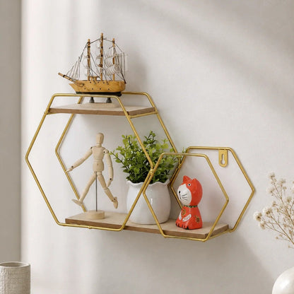 Geometric Hexagonal Wall Rack – Stylish Wooden Display Shelf
