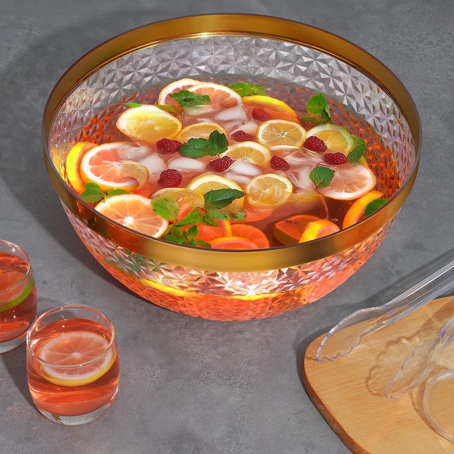 Luxury Style Clear Punch Bowl – Gold Trim Serving Bowl for Gatherings