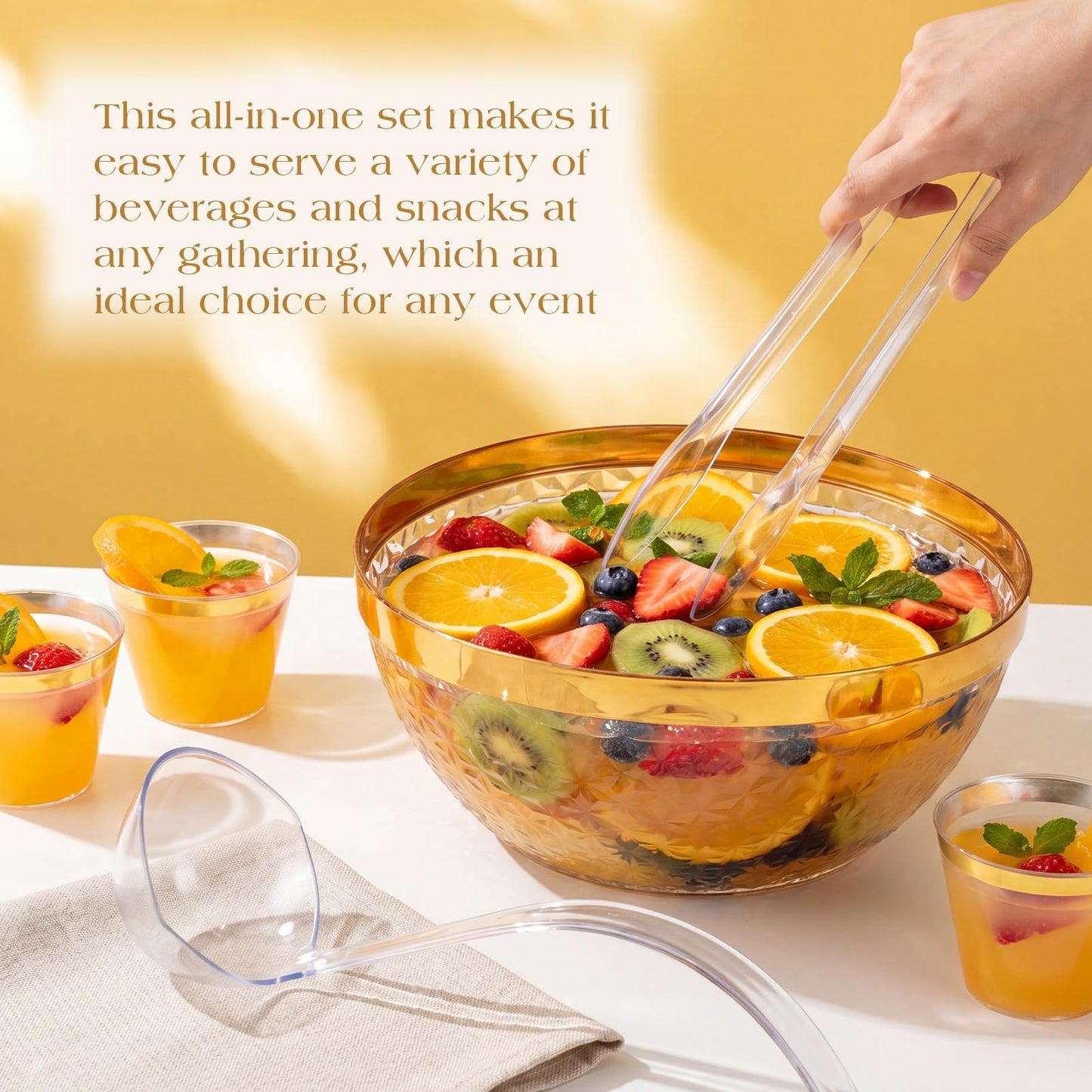 Luxury Style Clear Punch Bowl – Gold Trim Serving Bowl for Gatherings