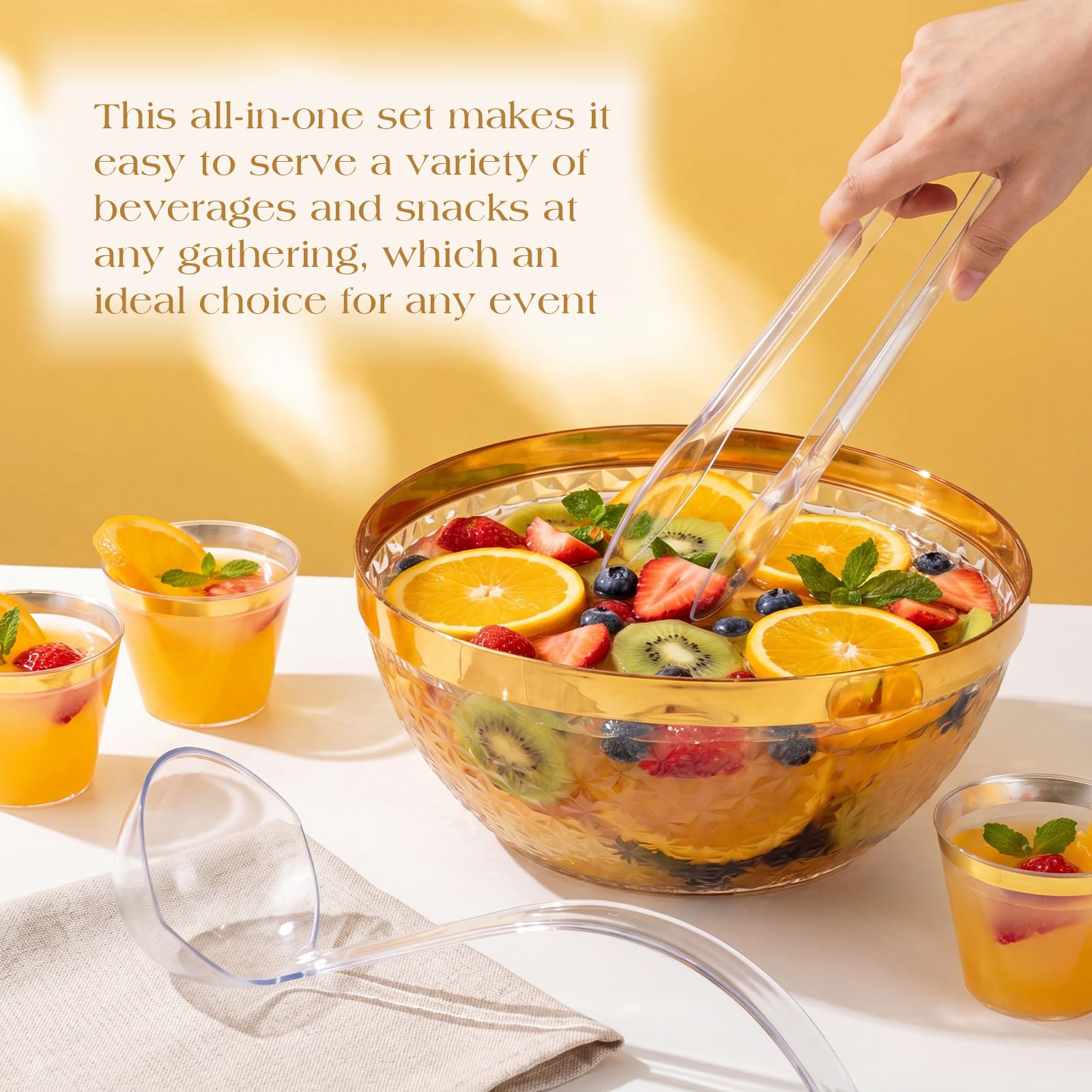 Luxury Style Clear Punch Bowl – Gold Trim Serving Bowl for Gatherings