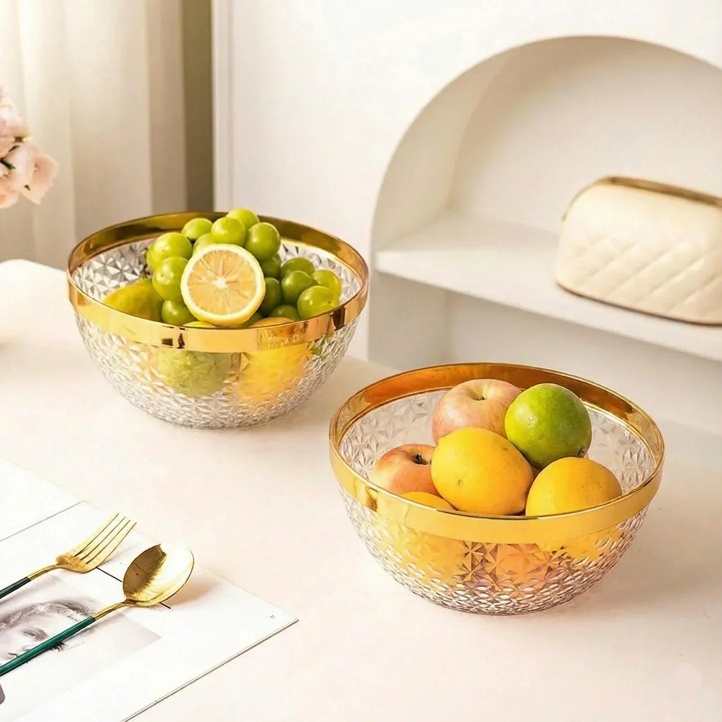 Luxury Style Clear Punch Bowl – Gold Trim Serving Bowl for Gatherings