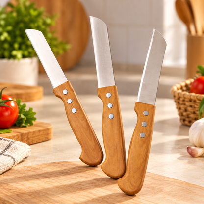 Multipurpose Vegetable & Fruit Knife Set – Wooden Handle Cutlery
