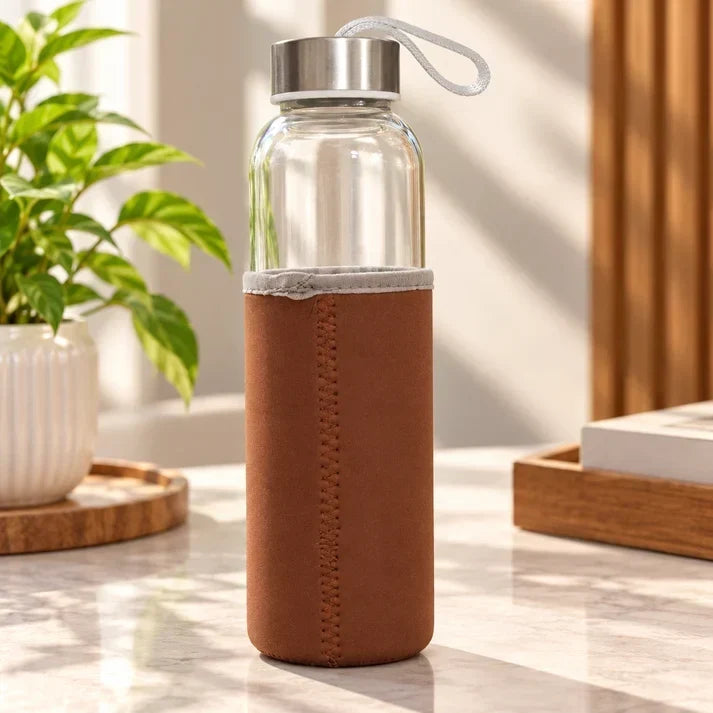Glass Water Bottle With Protective Sleeve Reusable Drinking Bottle