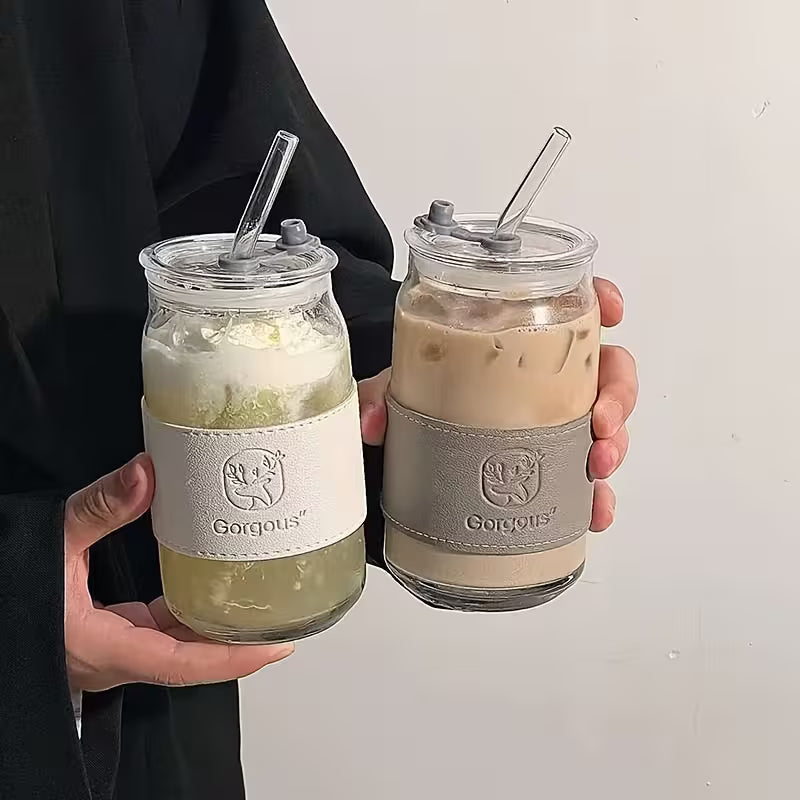 Reusable Glass Tumbler – Cold Drink Cup with Lid & Straw