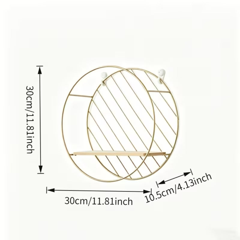 Round Gold Wall Shelf with Wood Shelf – Stylish Home Organizer