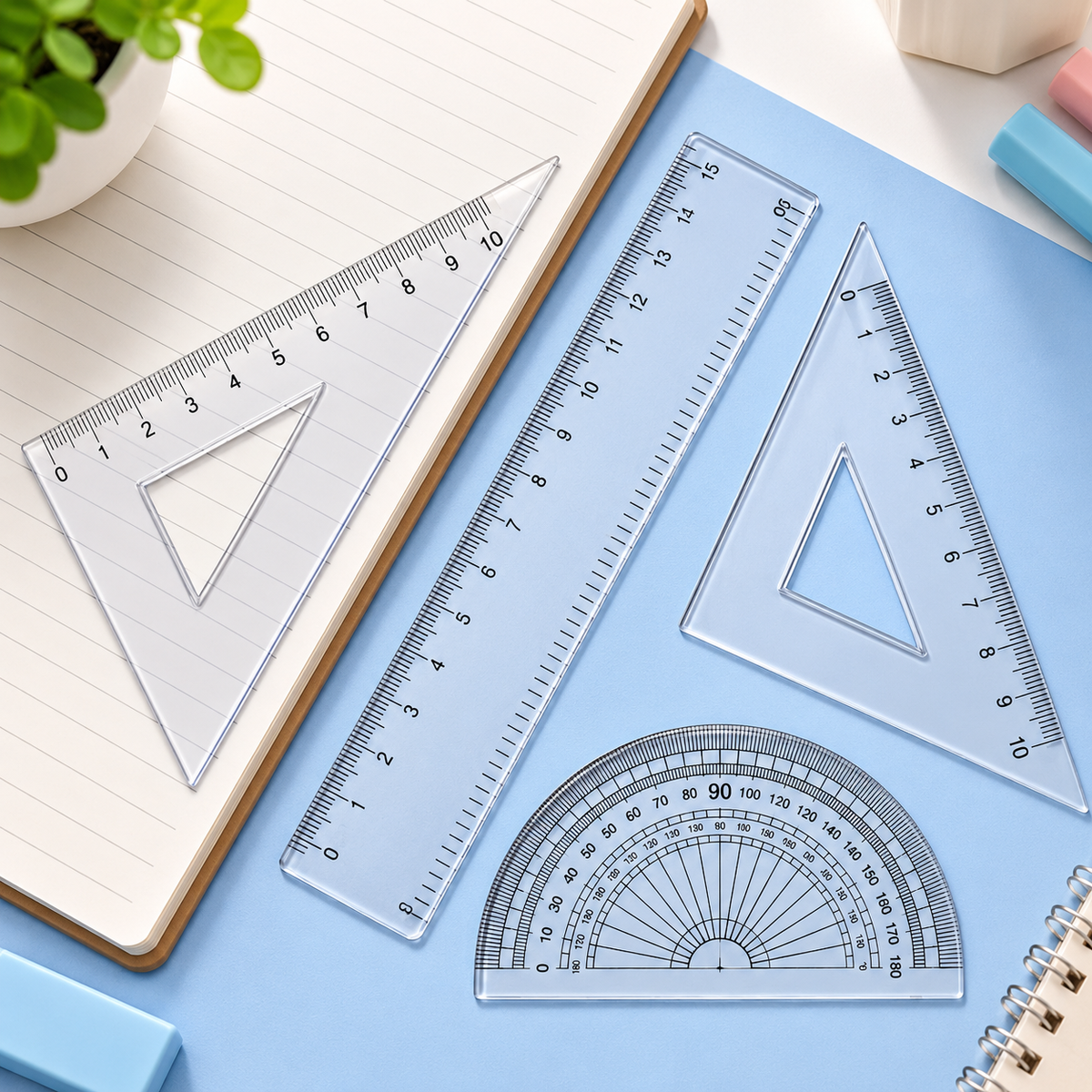 Transparent Math Geometry Set – Ruler, Triangle & Protractor Tools
