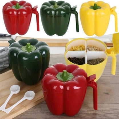 4 In 1 Spice Storage Jar Bell Pepper Design With Compartments
